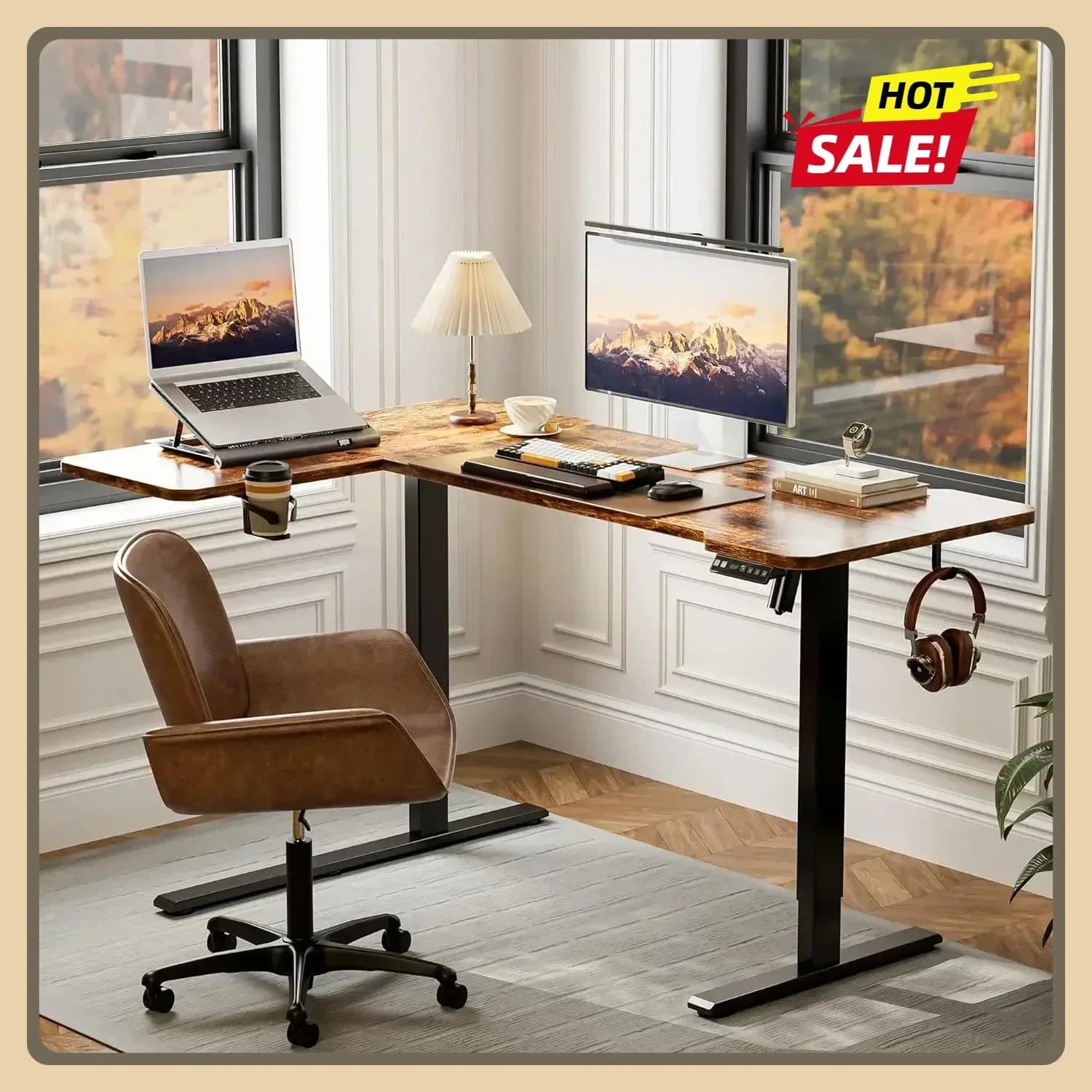 Bestseller Scrivania ad Angolo a L da 59 Pollici, Regolabile in Altezza, per Gaming, Postazione Sit-Stand per Ufficio e Casa
