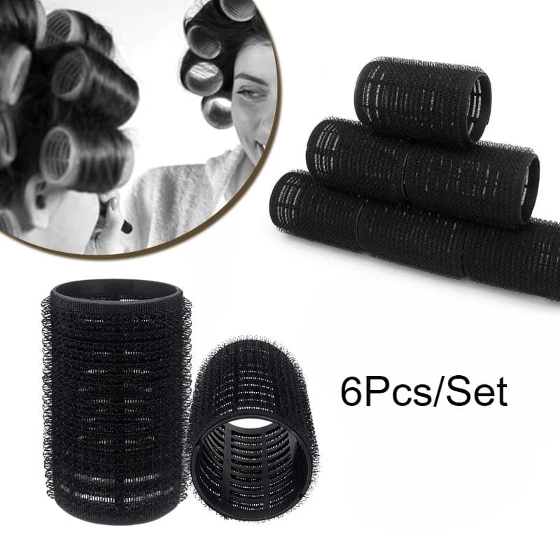 Black Hair Rollers Sets 6-11Pcs Rollers Heatless Hair Curlers No Heat Hair Bangs Volume Self-adhesive Hairdressing Styling Tools
