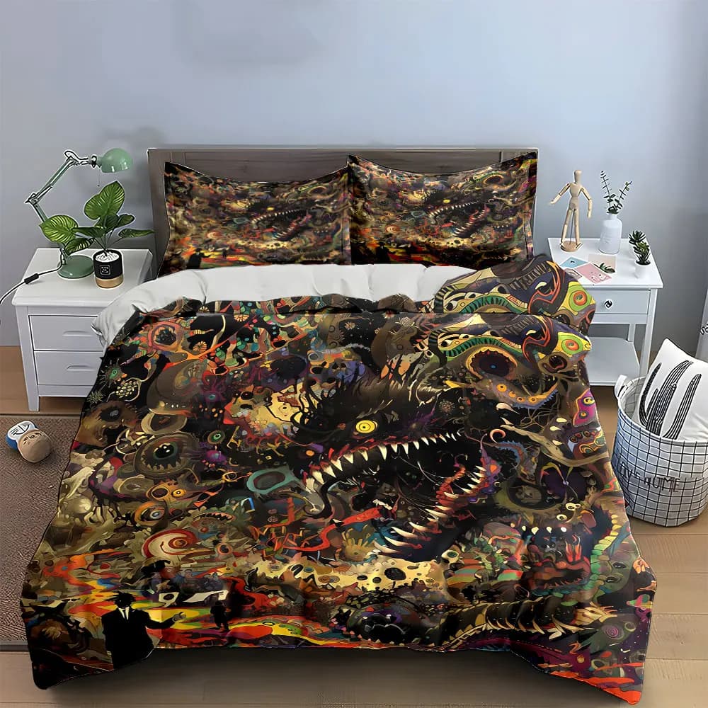 Set di biancheria da letto in tre pezzi con decorazioni artistiche astratte, morbido e delicato sulla pelle, include 1 copripiumino e 2 federe, regalo