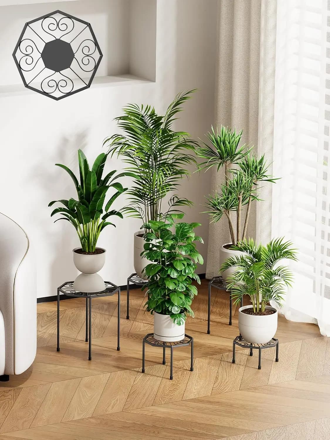 5-Pack Metal Plant Stands, Heavy Duty Iron Flower Pot Shelf, Anti-Rust, Indoor Outdoor Decoration Racks for Home Patio Garden (Black)
