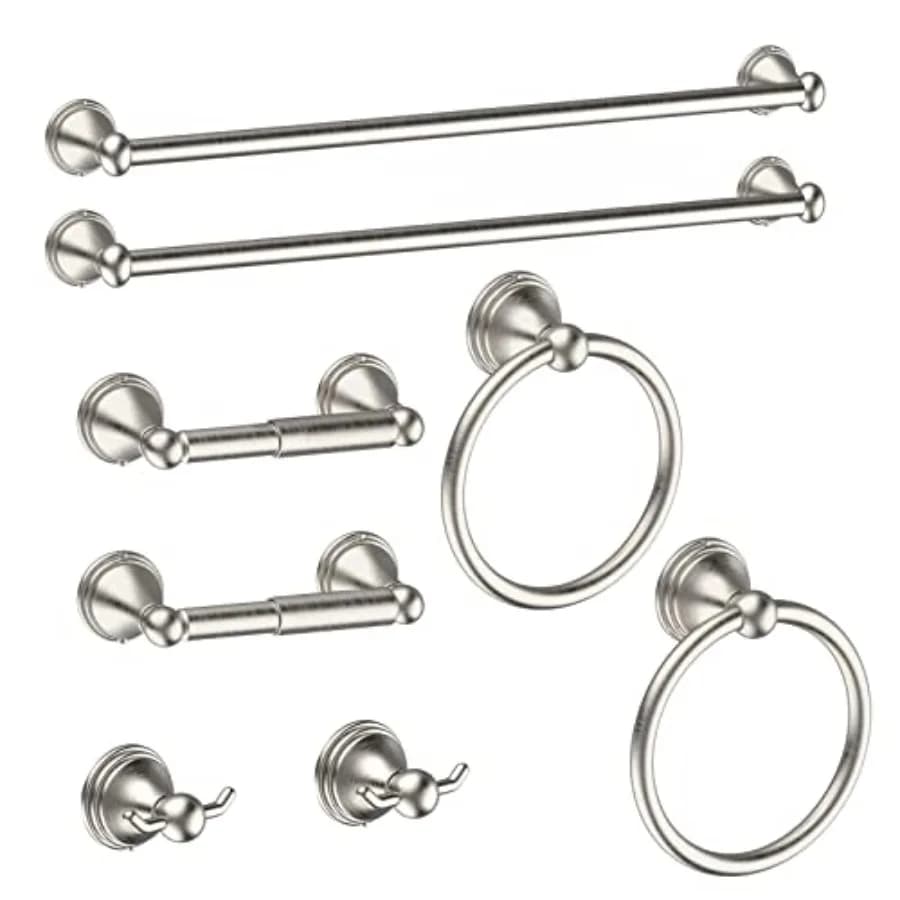 Set di 8 Accessori Bagno in Nichel Spazzolato - Portasciugamani da 224 Pollici e 2 Supporti per WC