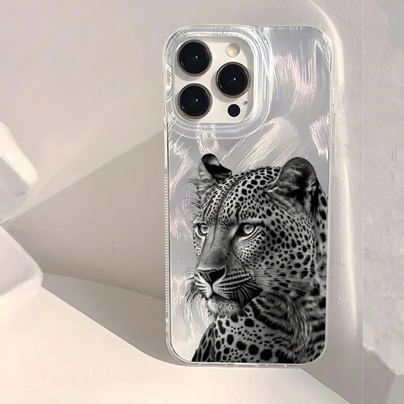 Phone Case for iPhone 14 13 15 16 Pro Max 16E 11 12 8 7 Plus X XR XS SE 2022 Animal Floral & Leopard Pattern Shiny Back Cover