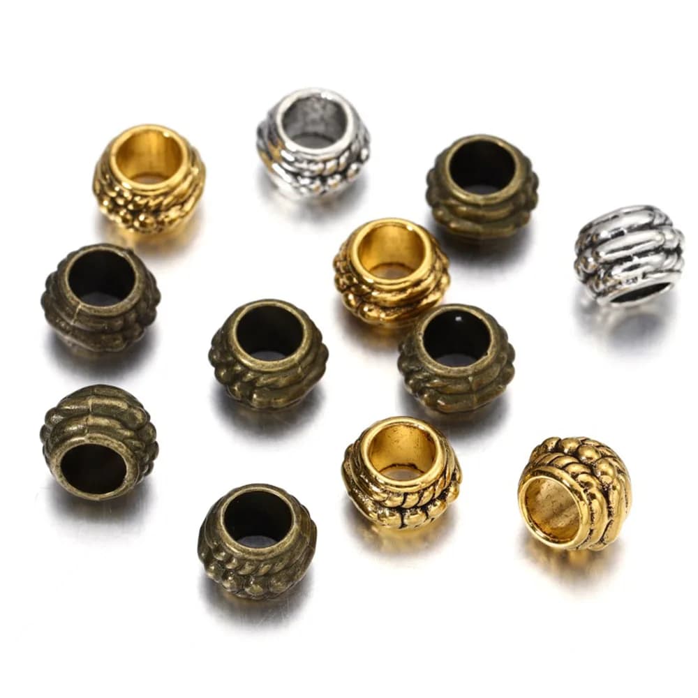 30 pz/lotto 8mm antico grande foro perline in lega rotonde allentate perline distanziatrici per gioielli fai da te che fanno risultati del braccialetto forniture accessori