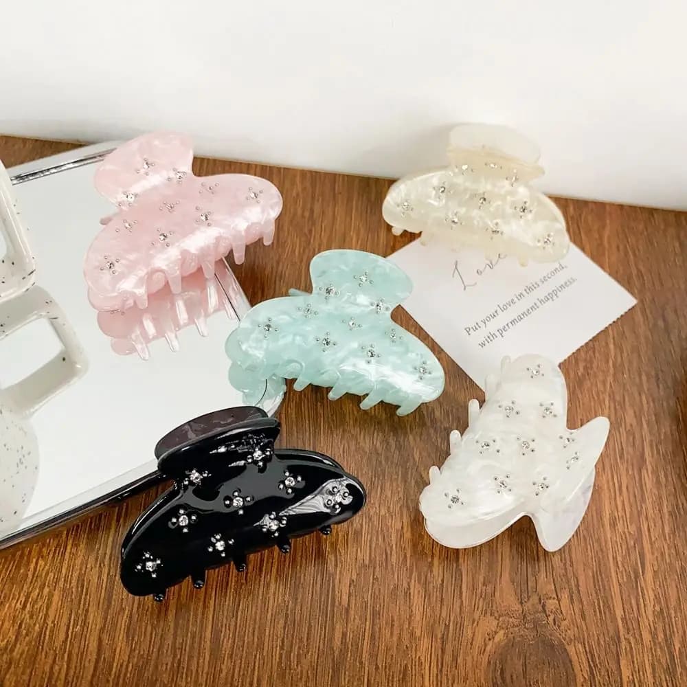 Rhinestone Transparent Acetate Hair Claw Hair Clip Shark Clip Acetic Acid Shark Clip Geometry Hairpin Rhinestone Hair Claw