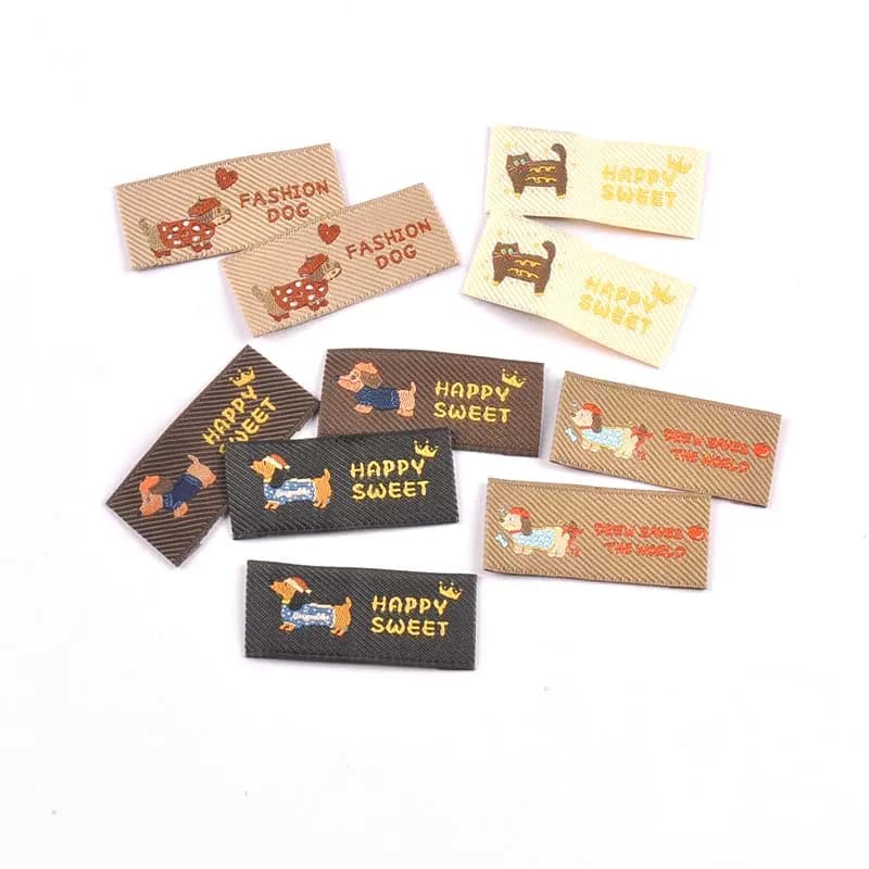 30 etichette in tessuto con cani e gatti da 44x20mm, etichette tessute carine per fai da te, copricapo/abbigliamento/scarpe/borse cp3840