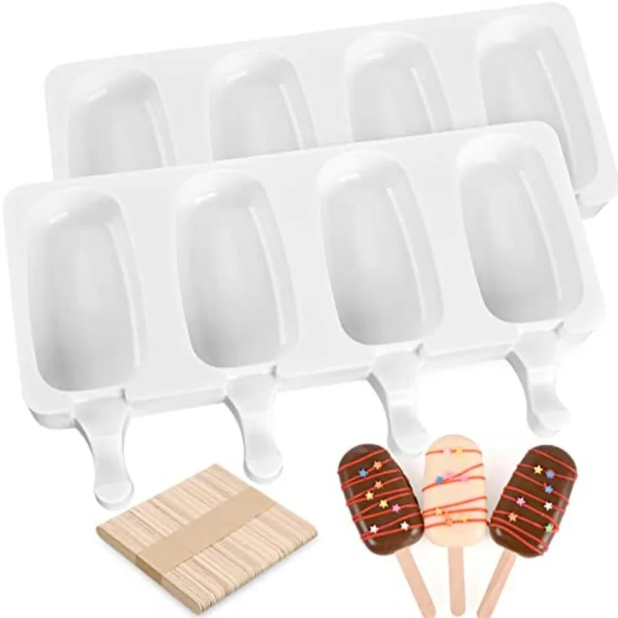 Set di Stampi in Silicone per Ghiaccioli, 2 Stampi per Gelato con 50 Bastoncini in Legno per Cake Pop, Ice Pop, Cakesicles, Misura Standard/ …