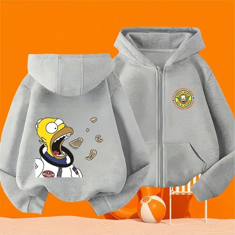 Felpa con cappuccio e zip per bambini, tinta unita, 2-14 anni, Bart Simpson, per ragazzi e ragazze, abbigliamento invernale da esterno