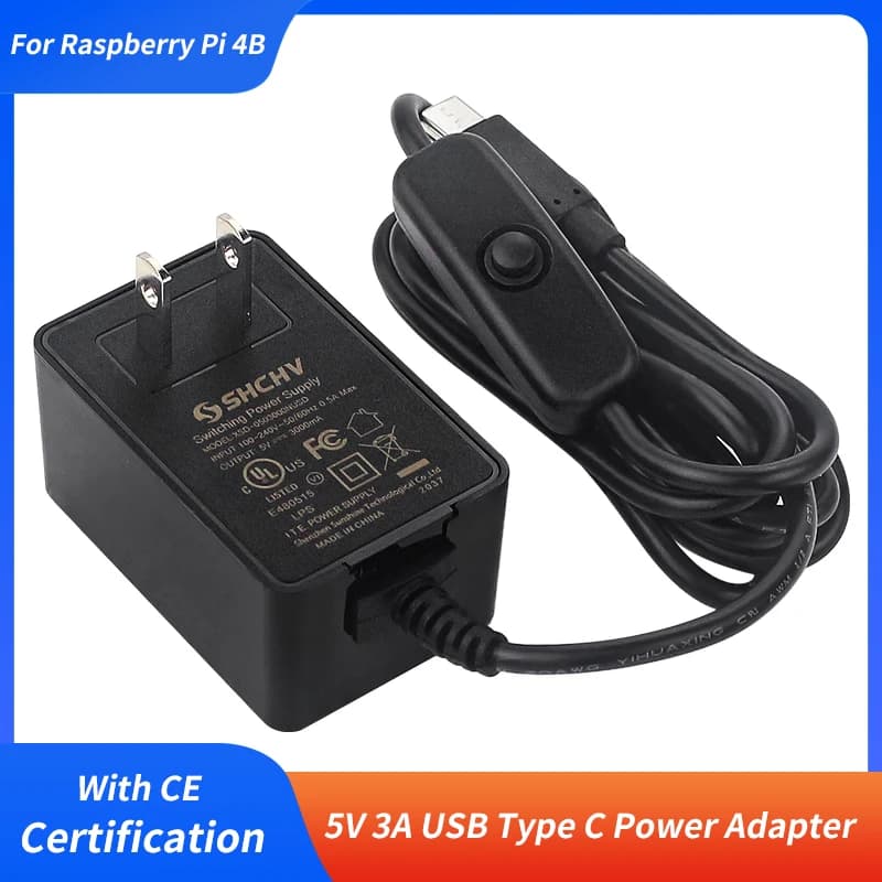 Alimentatore Raspberry Pi Adattatore di alimentazione USB tipo C 5V 3A con interruttore Caricatore certificazione CE per Raspberry Pi 4B