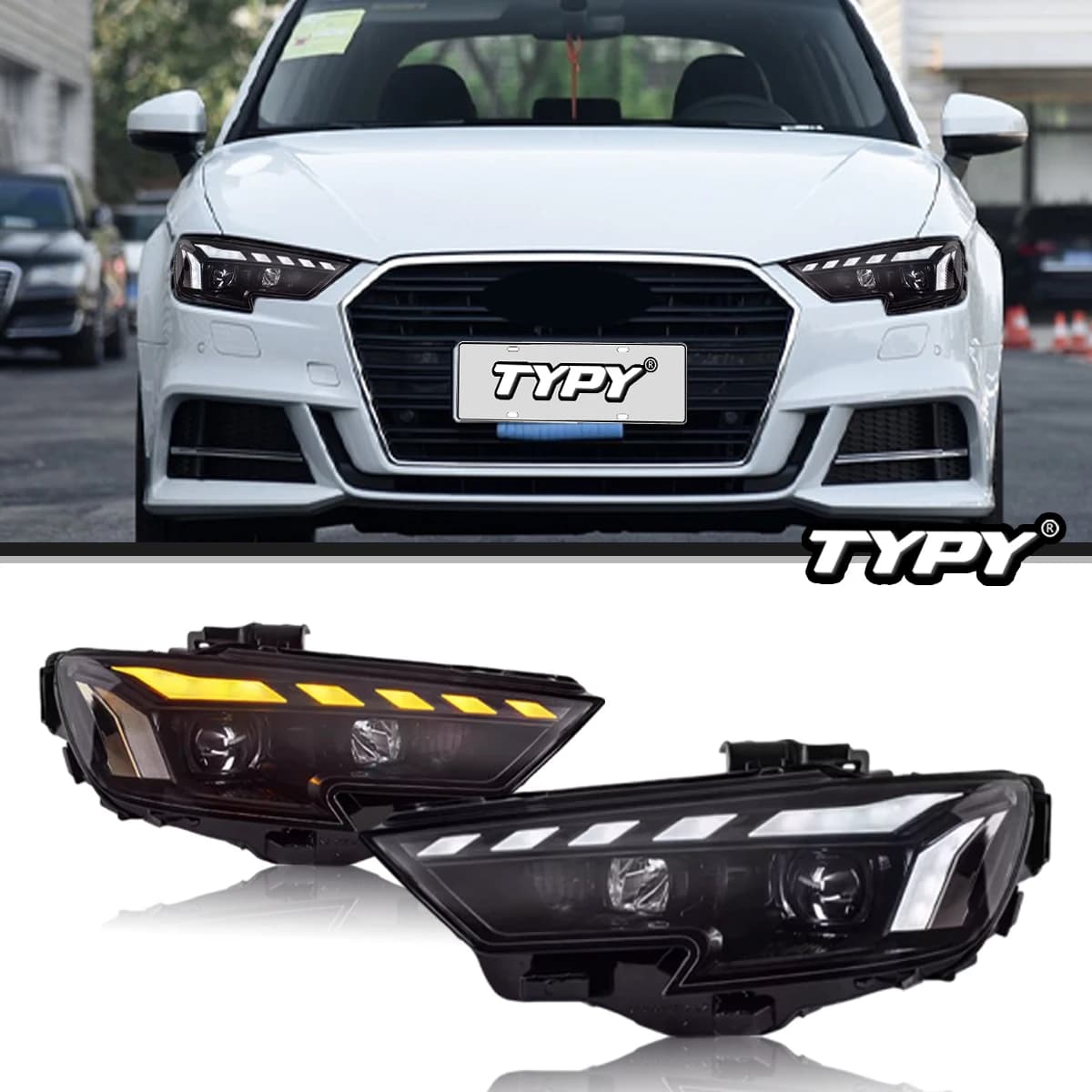 Luci per auto TYPY per fari Audi A3 2017-2020 fari per proiettori a LED DRL direzione sequenziale accessori per auto Siganl