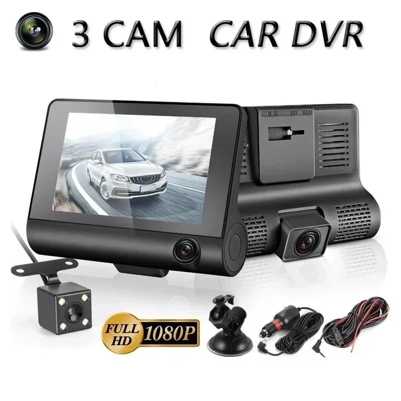 DVR per auto 3 telecamere Dash Cam Videoregistratore 1080P Scatola nera Schermo LCD da 4,0 pollici con vista a 170 gradi Accessori per auto