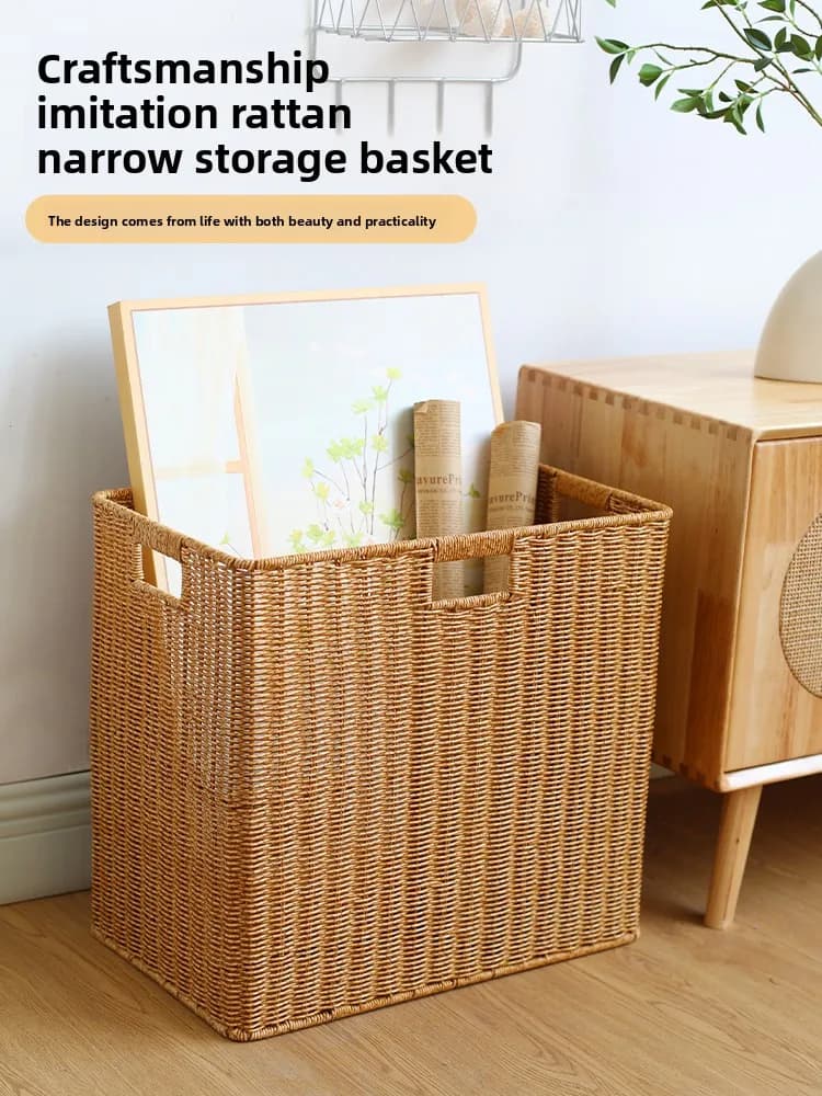 Large Kens storage basket in wide knitted fabric, narrow and high basket with clip corners for yoga mats