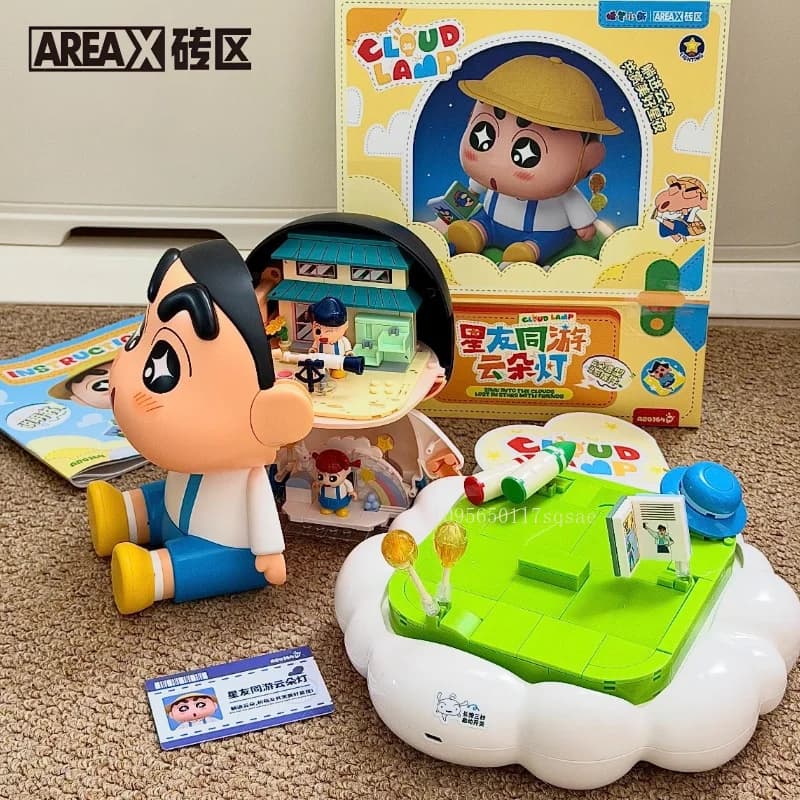 New AREAX Crayon Shin Chan Yun Duo Lamp Building Blocks Dynamic Superman Model Projector Puzzle Assembly Toy Decoration Gift