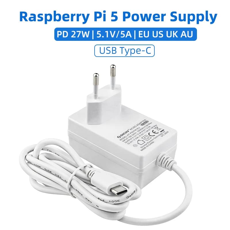 PD 27W Power Supply for Raspberry Pi 5 USB Type C 5.1V 5A EU US UK AU Plug Power Adapter for RPI 5 Pi5 Orange Pi 5 Pro Max Plus
