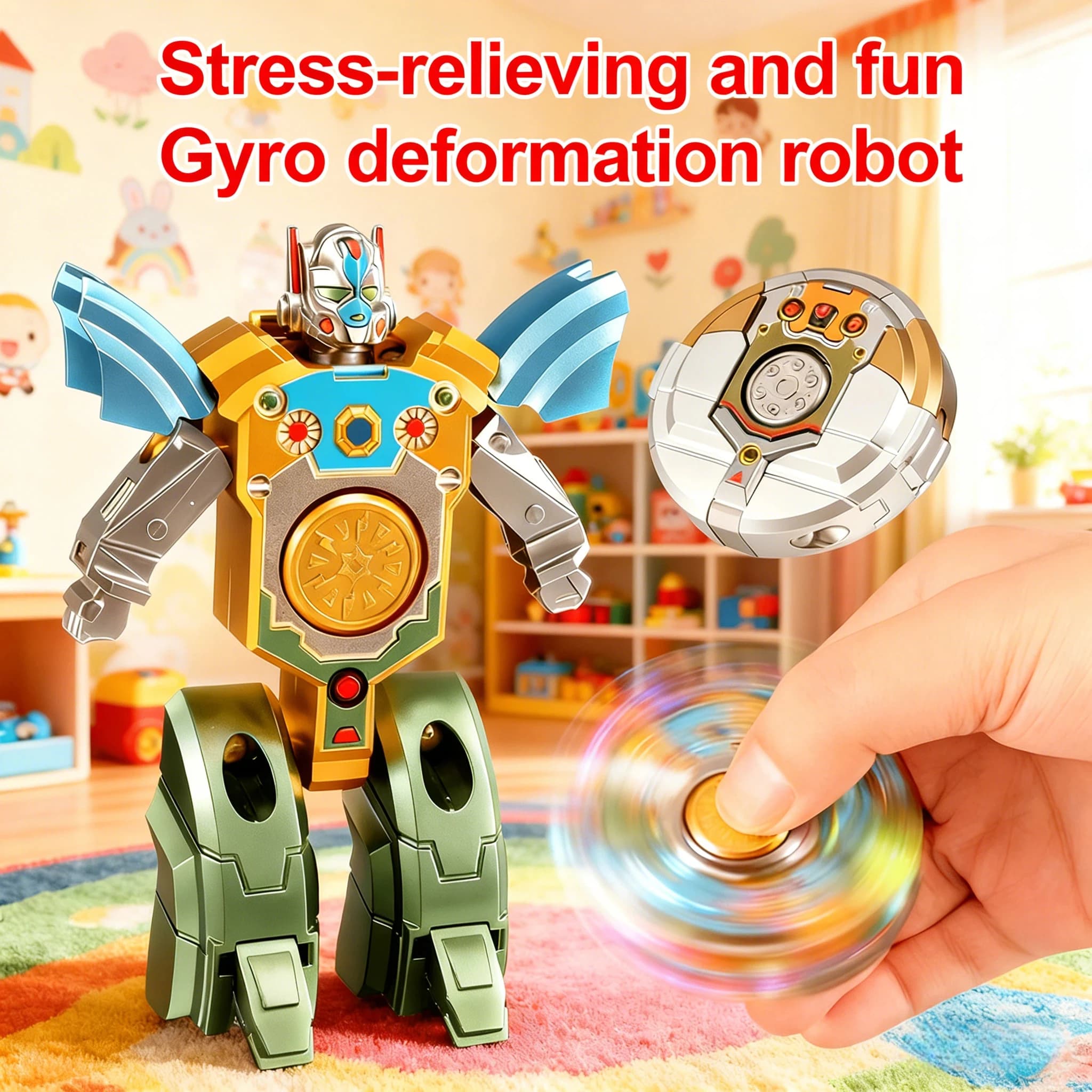 Robot Trasformabile Fidget Spinner, Giocattolo Antistress Rotante per Bambini e Bambine, Regalo di Compleanno
