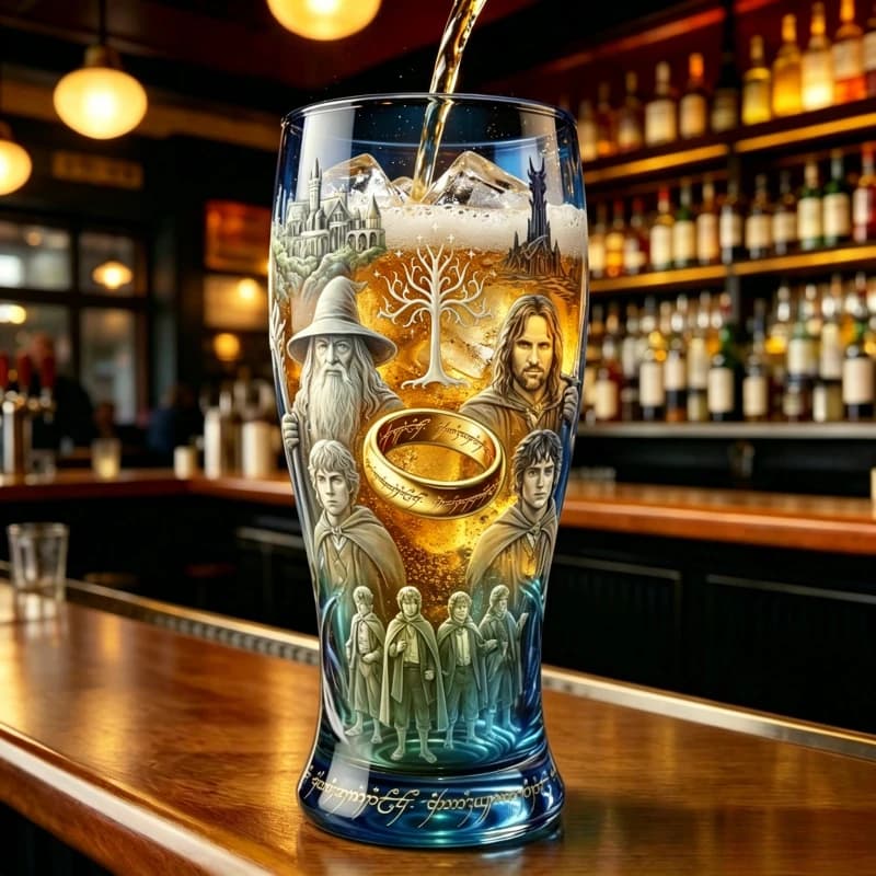 Bicchiere da Birra Collezionabile Il Signore degli Anelli Terra di Mezzo, Tazza per Fan 25° Anniversario, Decorazione da Collezione