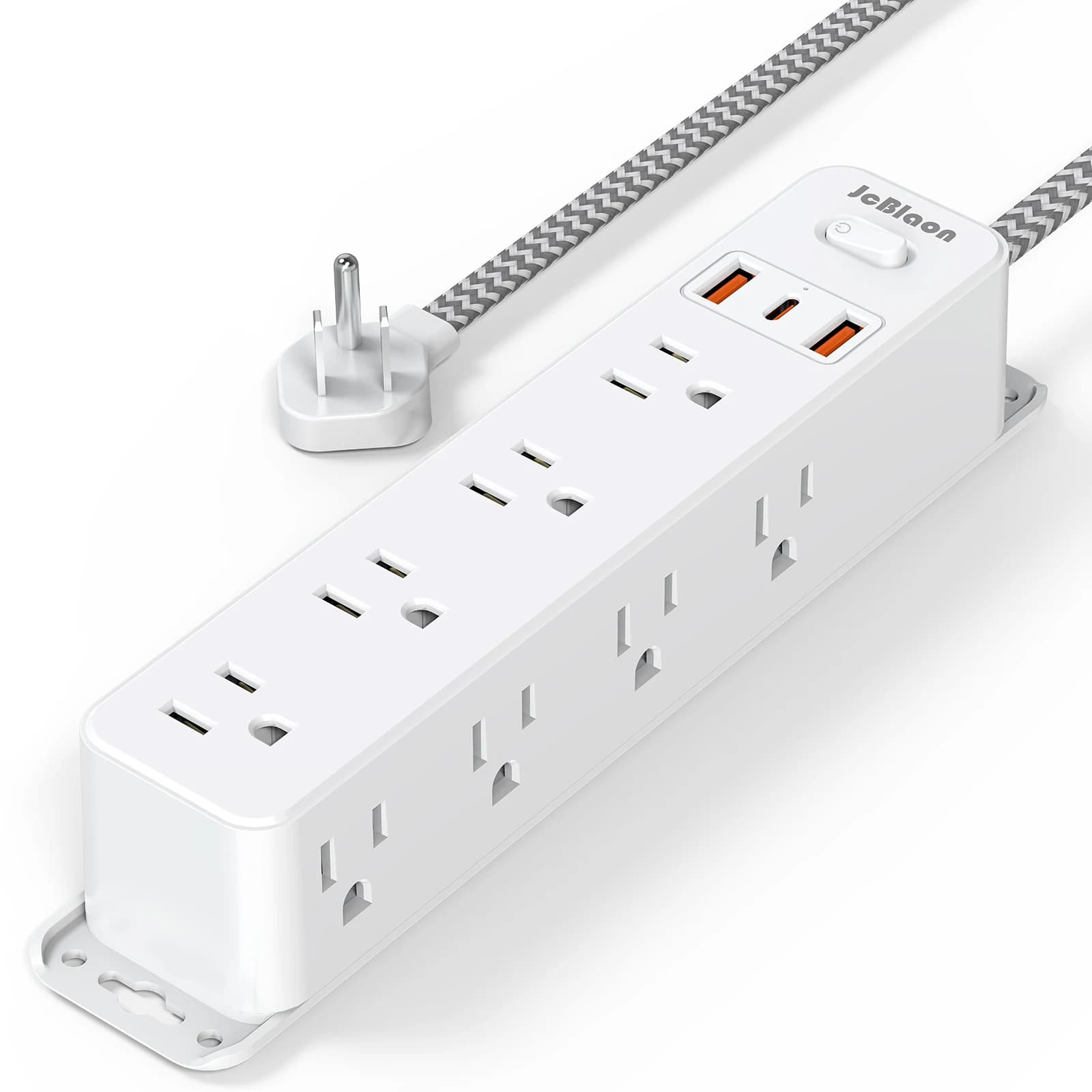 Adapter for multiple sockets American plug with switch 12 AC sockets Ciabatta 2 USB A and 1 type C port 5 foot woven cable Overvoltage protection
