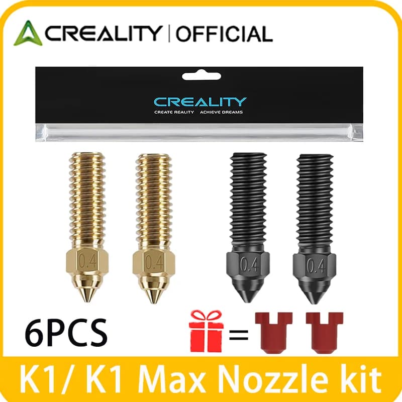 Creality K1/K1 Max Official Ugelli Kit in Brass/Tempered Steel, 6 Pieces, High Temperature Resistance for Ender 3 V3 KE/CR-10 SE