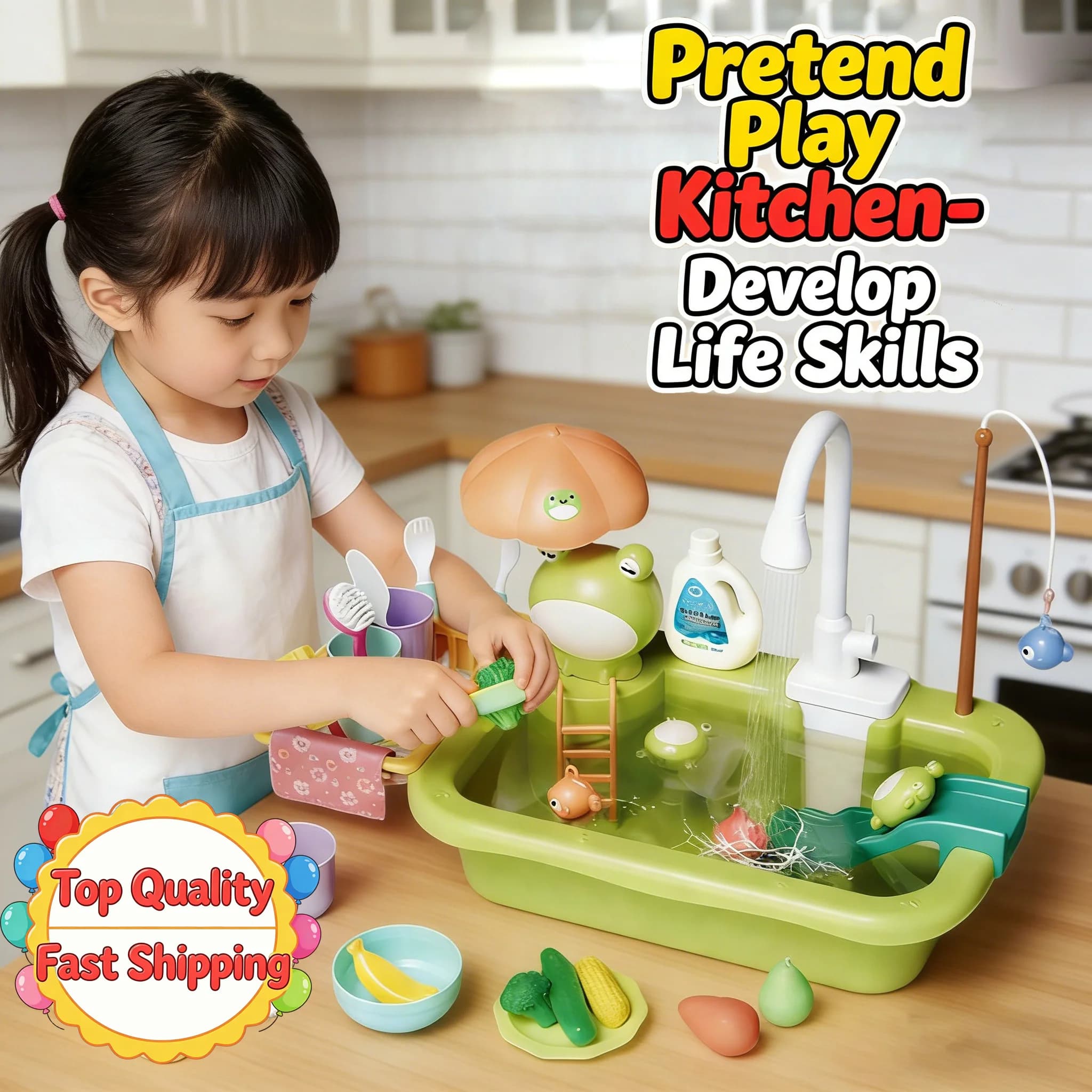 Play House Toy Children's Electric Fun Washing-Up Sink Play Water Basin Fishing Dishwashing Home Role-Playing Baby Education Toy