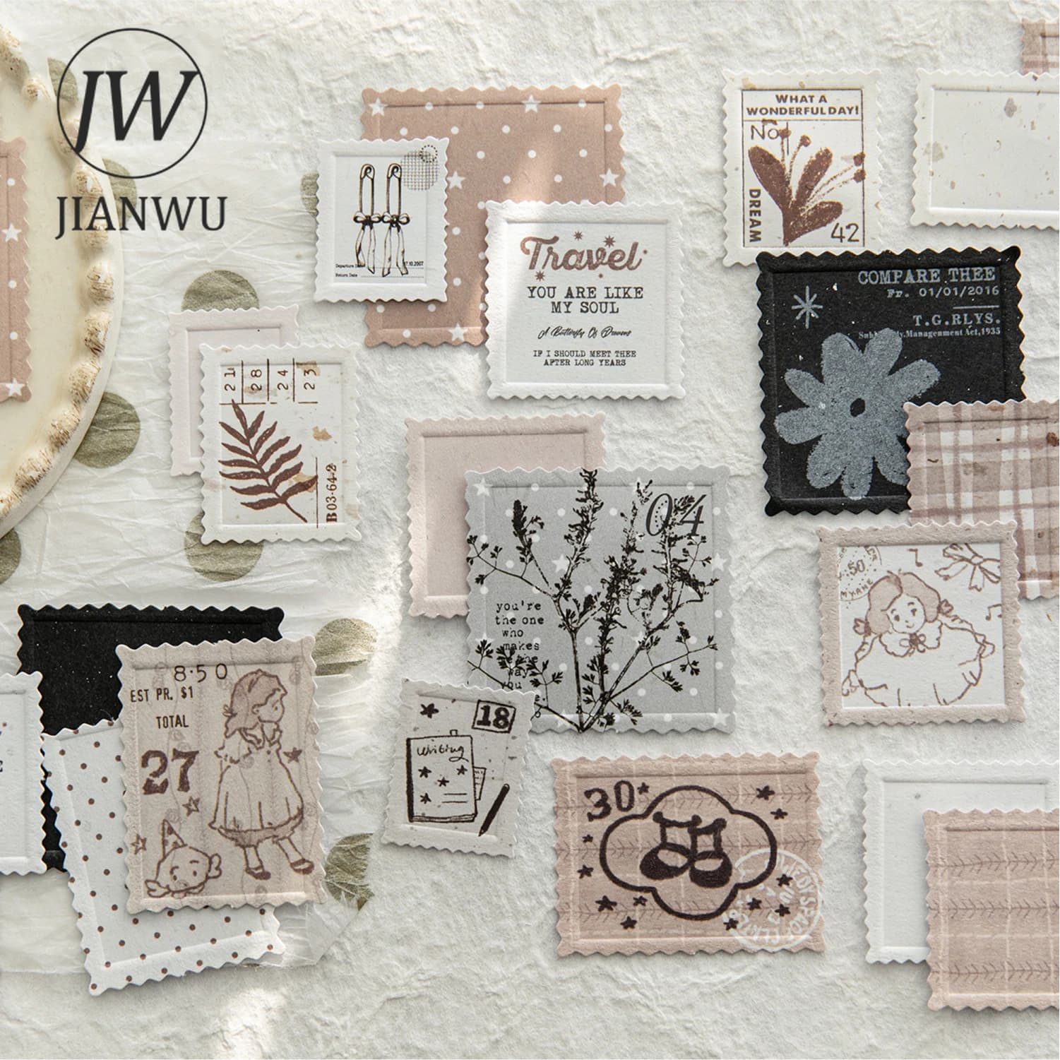 JIANWU Salt Marker Series Timbro in rilievo vintage Paesaggio Materiale Collage Scrapbook Adesivo Creativo Diario fai da te Cancelleria