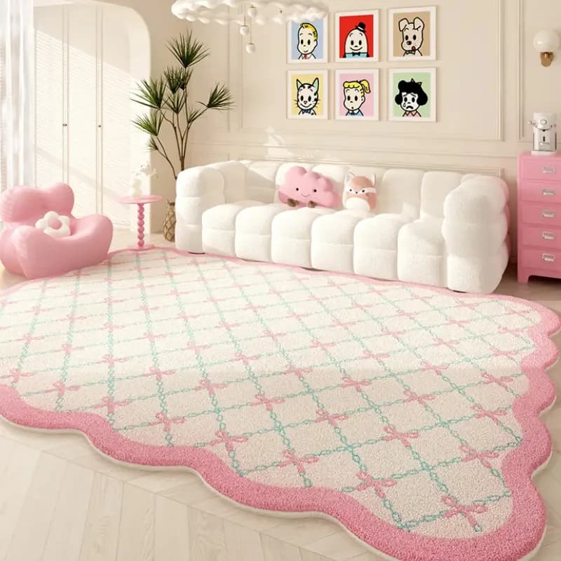 VIKAMA Embroidered carpet with cute ribbon, soft and warm living room mat, decorative bedroom mat for girl, home decoration