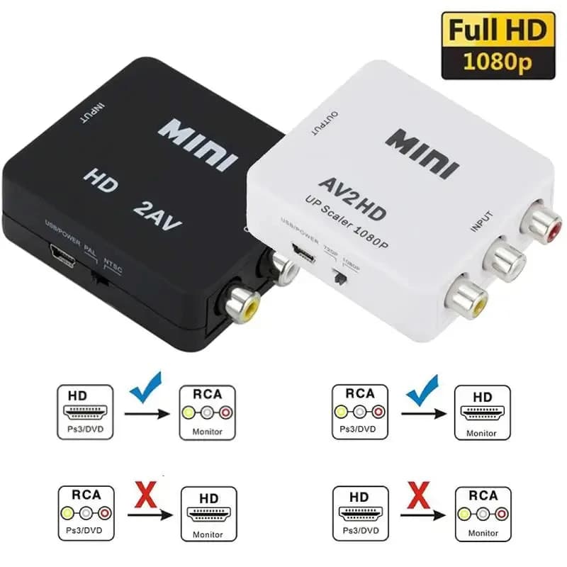Compatible with HDMI to AV RCA CVSB L/R Video 1080P AV RCA to HDMI Scaler Converter Adapter Box Video HD Composite Support NTSC PAL