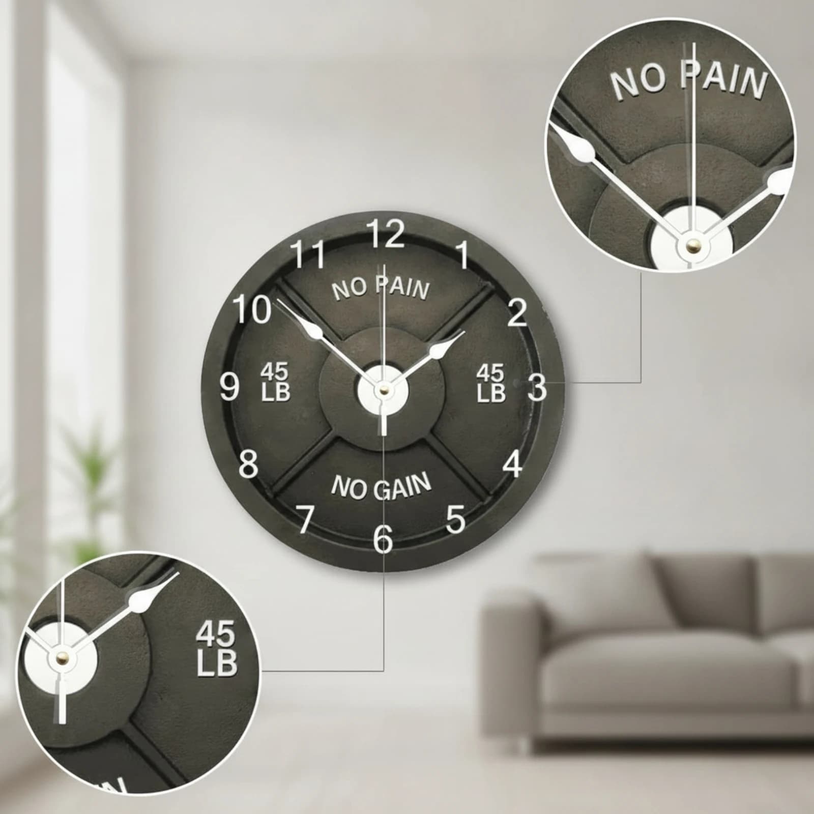 Barbell Plate Wall Clock Fitness-Inspired Weight Plate Clock Decorative Silent for Athletes, Workout Room