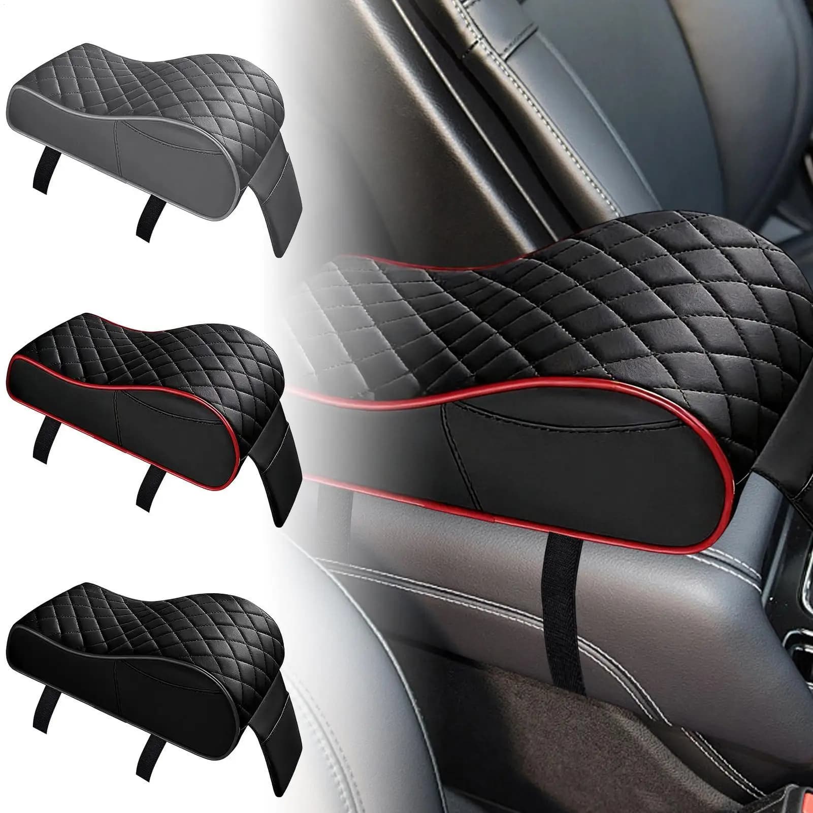 Cuscino universale in memory foam per bracciolo, in pelle PU, per console centrale auto, ergonomico, curvo, con vano portaoggetti, per interni auto