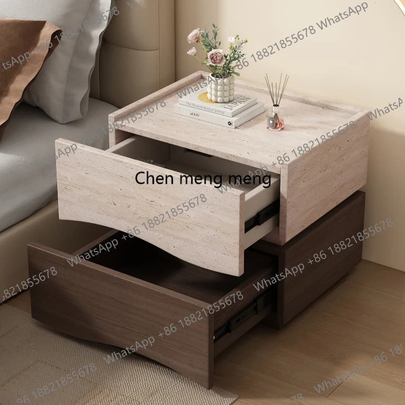 Comodino Minimalista con Motivo a Fori di Pietra, Tavolino da Letto di Lusso di Alta Gamma con Serratura Intelligente, Mesitas de Noche, Comodini per Camera da Letto