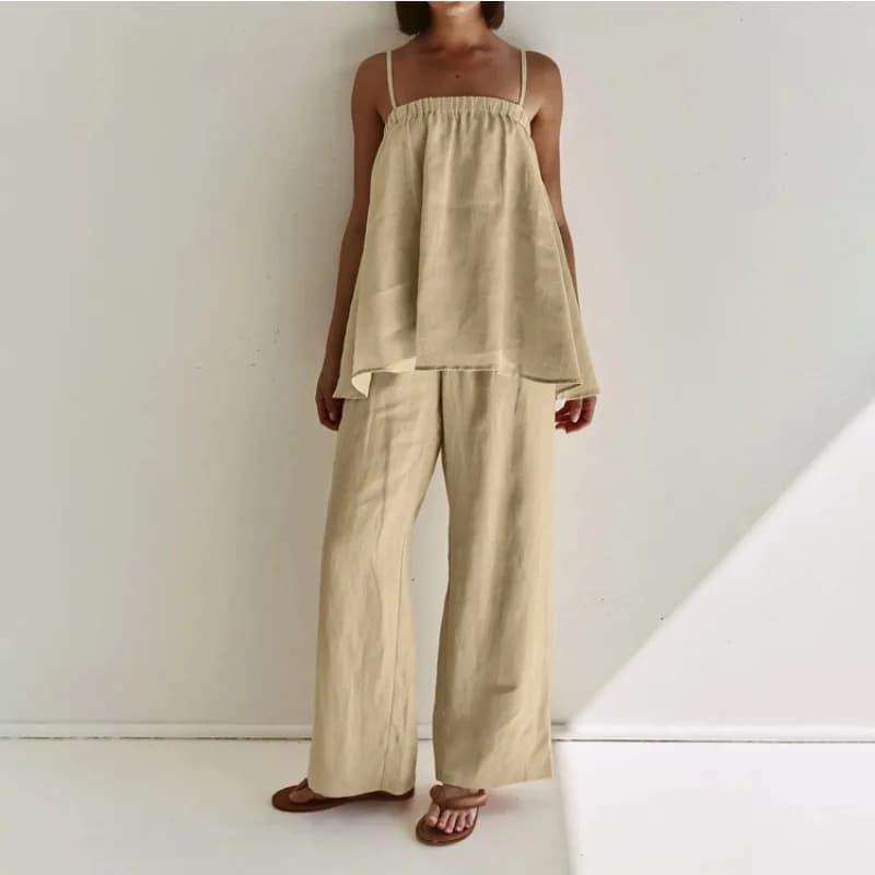 Women's Sexy Fluffy Suspender Vest Wide Leg Pants Spice Girl Suit 2026 Summer Fashion Two-piece Set