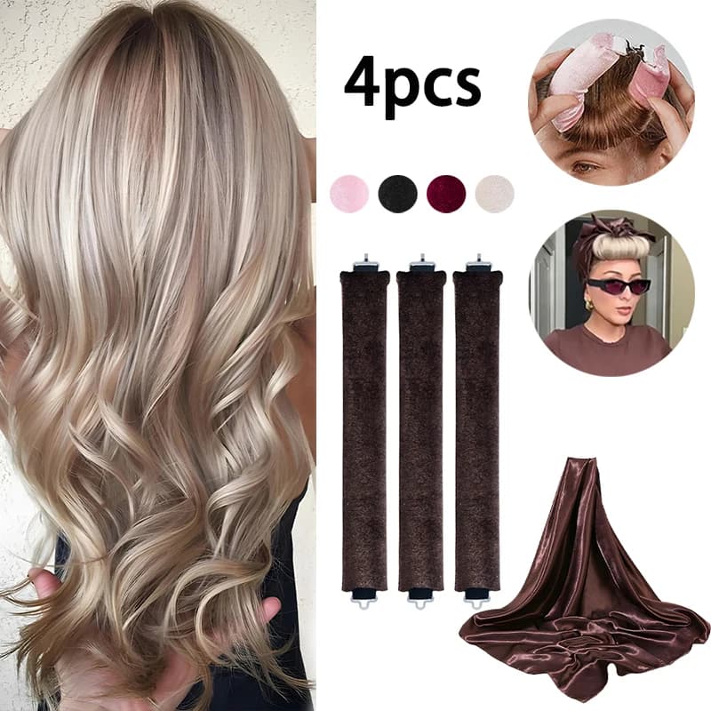 Set of 4 Heat-free curlers with satin scarves, Bigodini per Capelli con Sciarpa in Raso, Tools for Hairstyles Without Sforzo