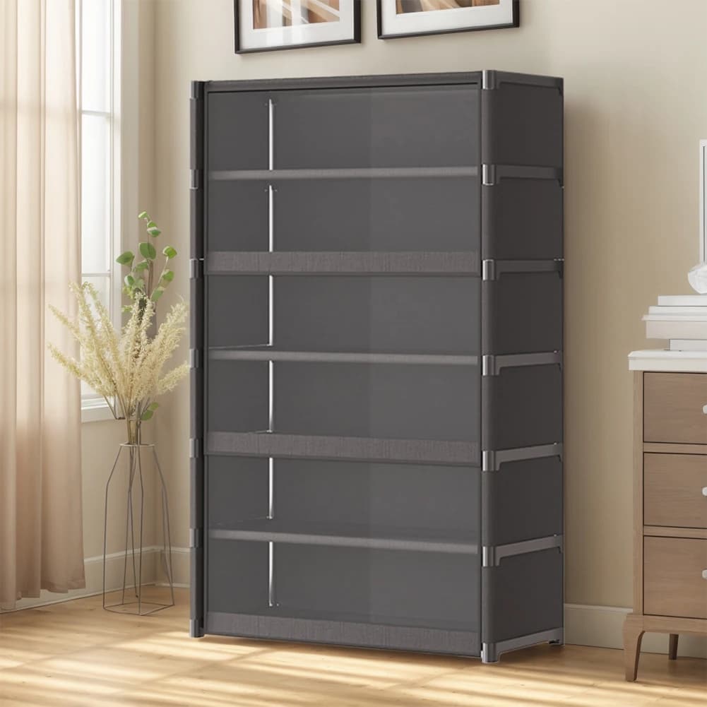Organizzatore per Scarpe a 7 Ripiani con Coperchio, Armadio Portascarpe con Porta Trasparente Ribaltabile, Armadio per Borse, Libri e Vestiti