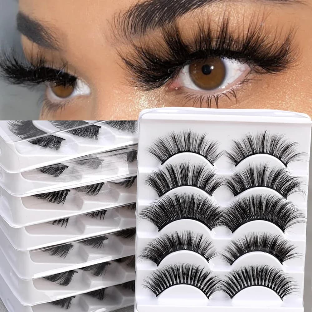 3D Faux Mink Hair Soft ciglia finte 5 paia Fluffy Wispy ciglia lunghe e spesse ciglia fatte a mano strumenti per il trucco dell'estensione delle ciglia