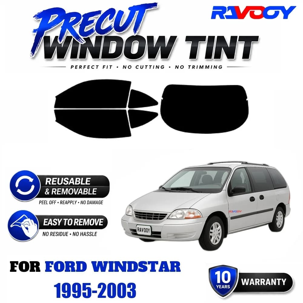 RAVOOY Precut Window Tint, Reusable Removable EPU Film, Custom Fit for Ford Windstar 1995-2003, UV Heat Protection