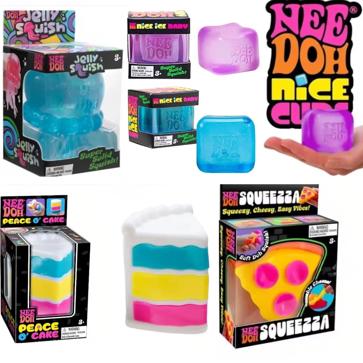 Nee Doh Pizza Sensory Fidget Cube, Giocattolo Antistress Morbido e Spremibile, Giocattolo da Scrivania Anti-Ansia e Regalo Ideale per Bambini e Adulti
