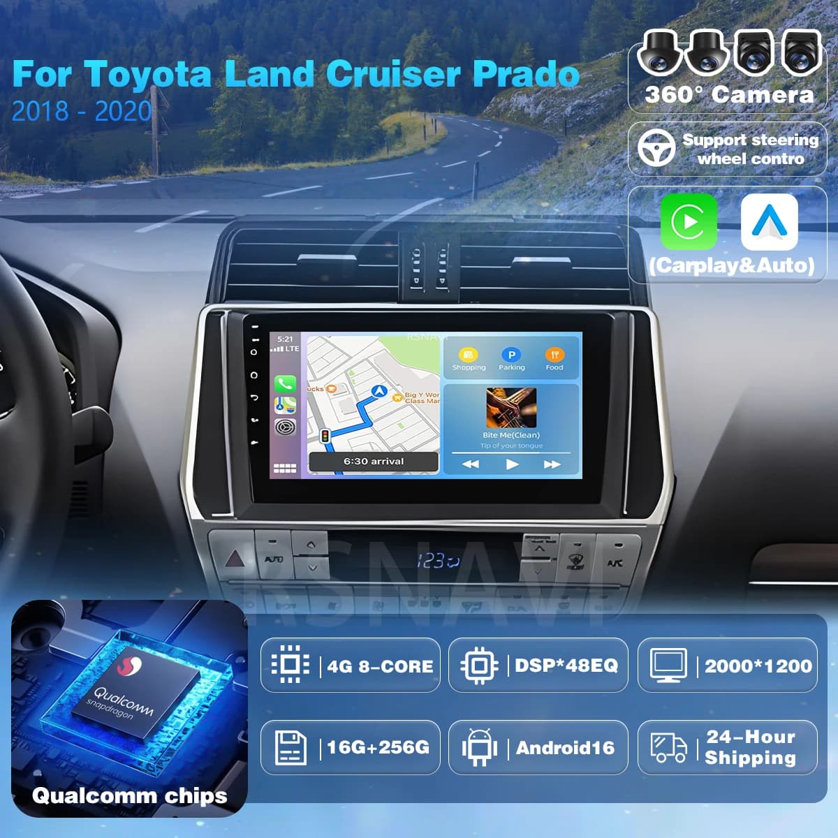 Plug and play Android 16 Car Radio For Toyota Land Cruiser Prado 150 2018 - 2020 Carplay Auto GPS Multimedia Player Video Stereo