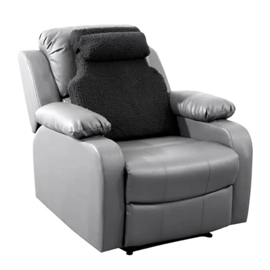 Cuscino Lombare in Pile Sherpa con Poggiatesta per Poltrona Reclinabile, Cuscino in Memory Foam per Sedia, Supporto Schiena Alta per Dolori Lombalgici