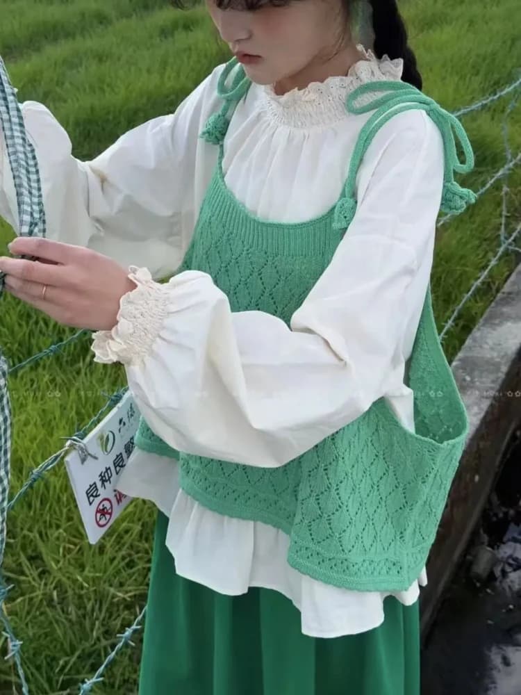 Gilet lavorato a maglia con fasciatura donna estate senza maniche sovrapposto allentato Y2k pullover dolce casual solido tutto abbinato gilet maglione