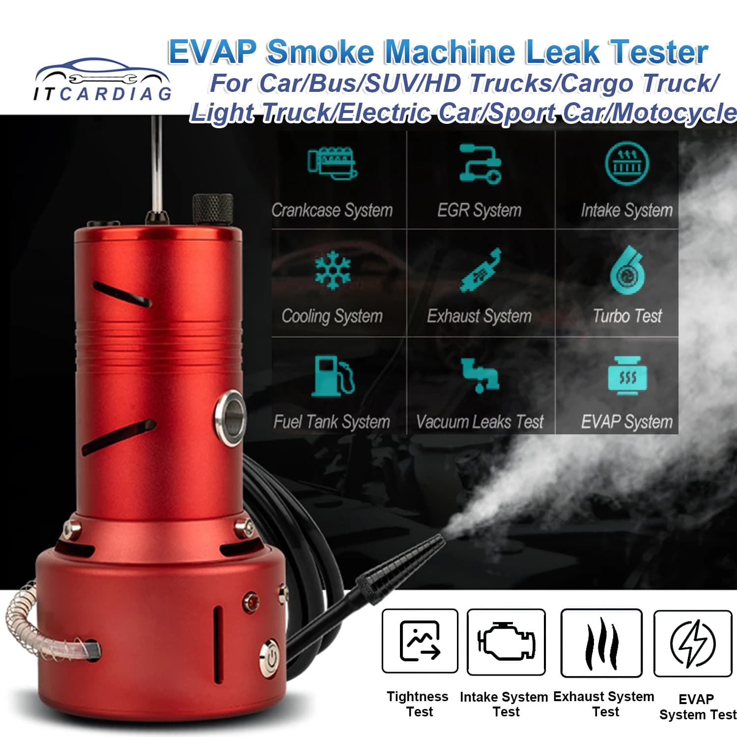 Macchina del fumo Rilevatore di perdite automobilistiche 12V EVAP Tester di perdite di fumo Macchina Vuoto Tubo del carburante Rilevatore di perdite di olio Diagnostica automatica
