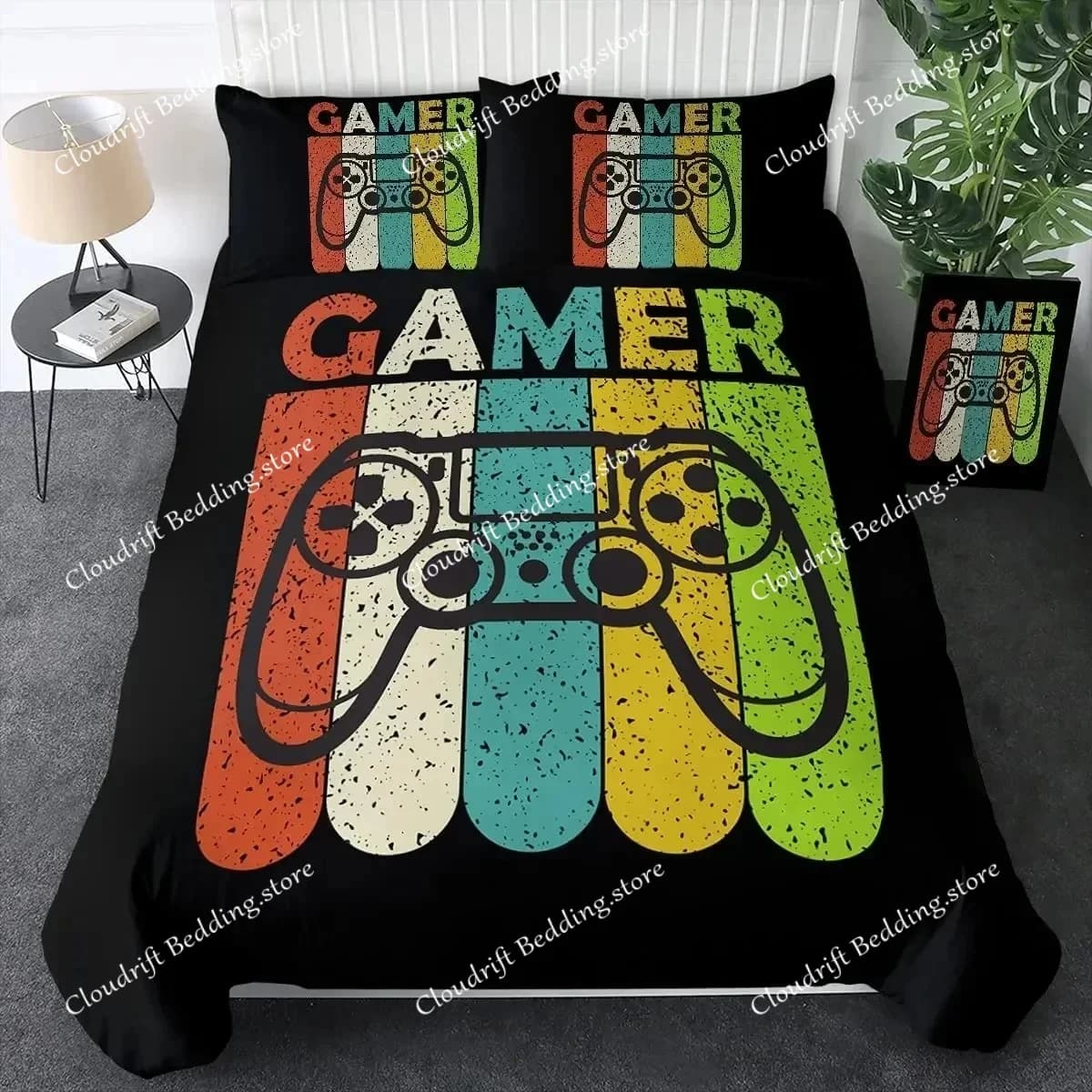 Gaming Bedding Set Game Bed Cover 135 for Adults Boys Soft Microfiber Modern Gamepad Duvet Cover Decorative with Pillowcase