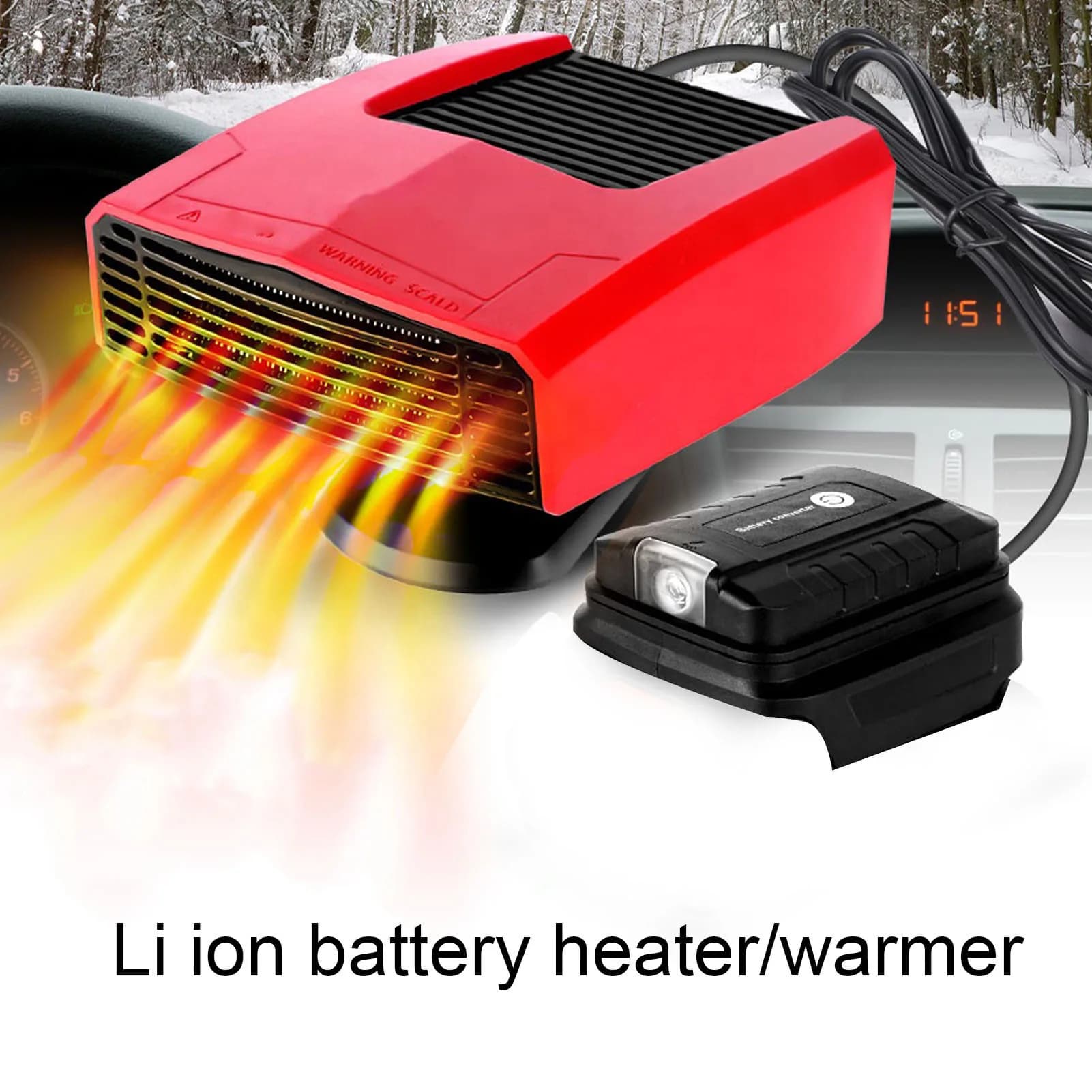 Riscaldatore a Batteria Compatibile con Makita, Portatile, Silenzioso, Piccolo Riscaldatore Elettrico con Termostato, Ventola di Raffreddamento, 2 Usi per Auto e Esterni con Luce