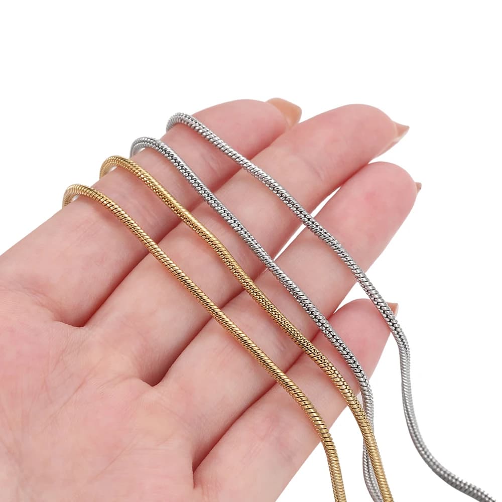1 metro/pacco catena a serpente in acciaio inossidabile 0.9/1.2/1.5/2MM catene per collane per braccialetti collana fai da te accessori per la creazione di gioielli