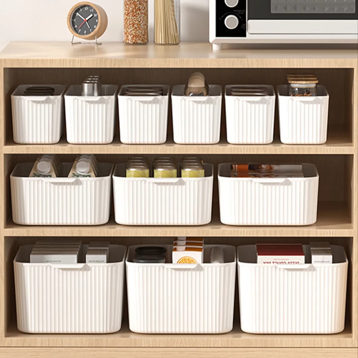 WORTHBUY Scatola portaoggetti in plastica con maniglia Organizer da tavolo per alimenti multifunzionale bagno armadio da cucina organizzatore di stoccaggio