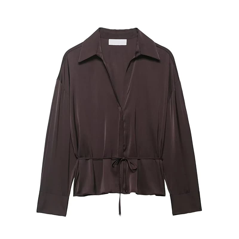 Camicia in Raso YENKYE con Cintura, Nuova Collezione 2026, Bottoni Frontali, Maniche Lunghe, Blusa Primaverile Chic da Donna