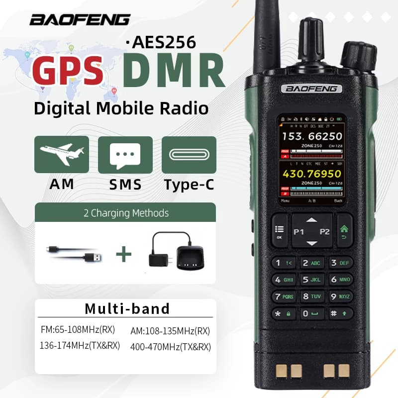 Baofeng DMR DM-32 Walkie Talkie digitale GPS Dual Mode Analogico Aes256 TDMA Dual Time Slot AM FM APRS Chiamata digitale Ham Radio UV-32