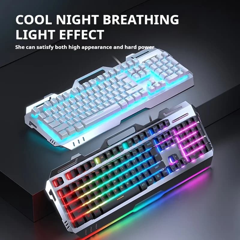 Tastiera a membrana da gioco EWEADN GX80Z, pannello interamente in metallo cablato a 104 tasti silenzioso con retroilluminazione a LED, sport, uso domestico, scuola, laptop