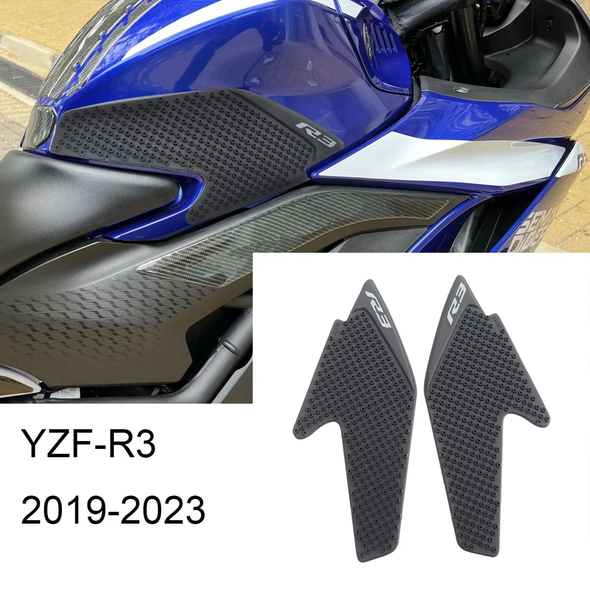 Motorcycle Tank Pad Traction Side Gas Ginocchio Grip Protector Wall decal Measuring for YAMAHA YZF-R3 2015-2018 2019-2023 2020 2021 2022
