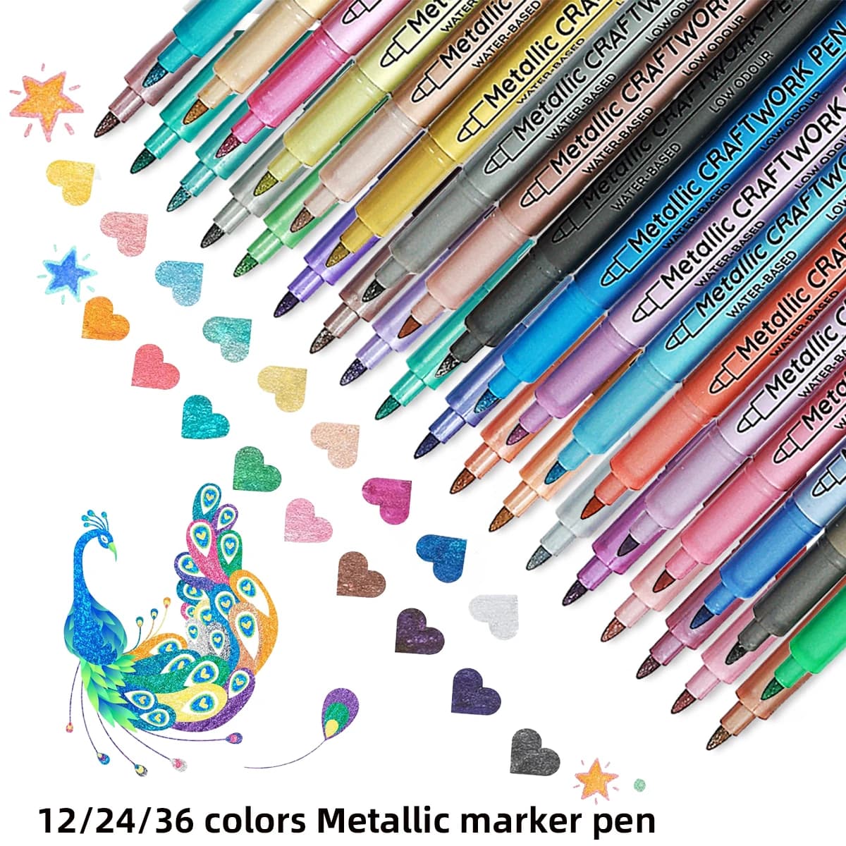 Pennarelli metallici Penne12/24/36 colori Penna per pittura artistica per legno Tela Pietra Roccia Pittura Vetro Ceramica Superfici Artigianato fai-da-te