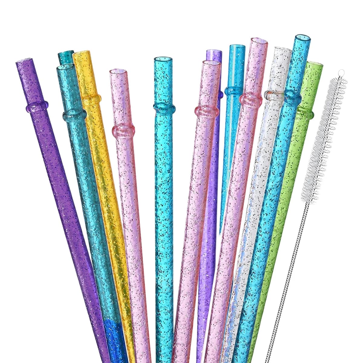 Pack of 12 reusable plastic littered straws for accessories for Stanley cups from 16/20/30/40 OZ, half gallon carafe, plus 1 cleaning brush