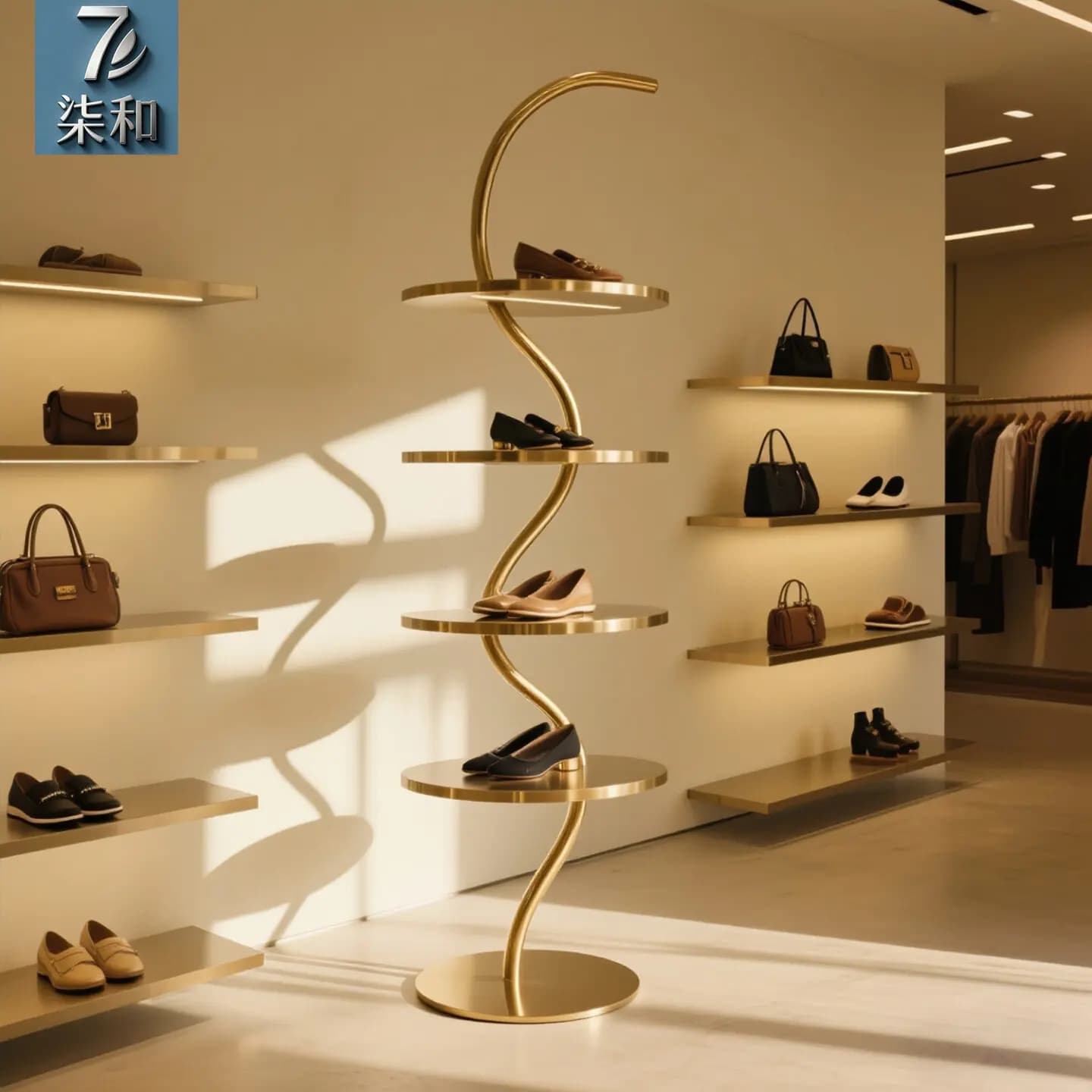 Espositore per scarpe e borse da negozio di abbigliamento, scaffale in acciaio inox da terra a soffitto, scaffale multistrato