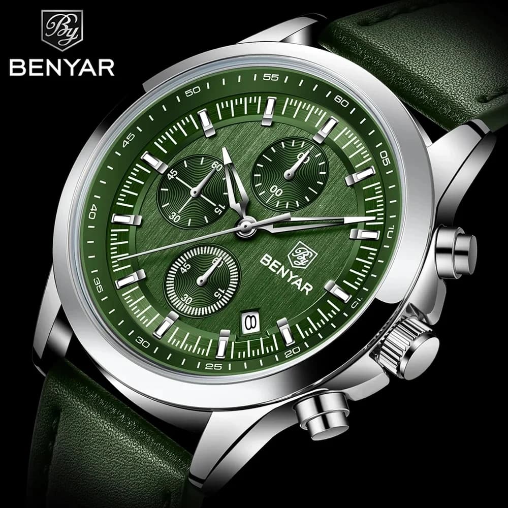 BENYAR 2025 Nuovi Uomini di Modo 42mm Quadrante Orologio Al Quarzo In Acciaio Inox Codice di Temporizzazione Calendario Luce Notturna 5bar Impermeabile reloj hombre